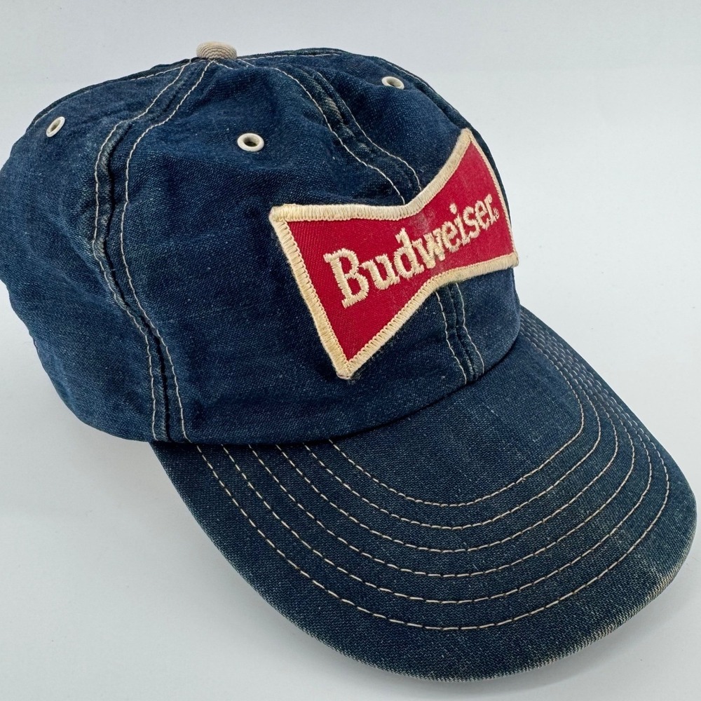Budweiser Hat Mens OS Blue Denim Vintage Snapback Made in USA Bowtie Logo